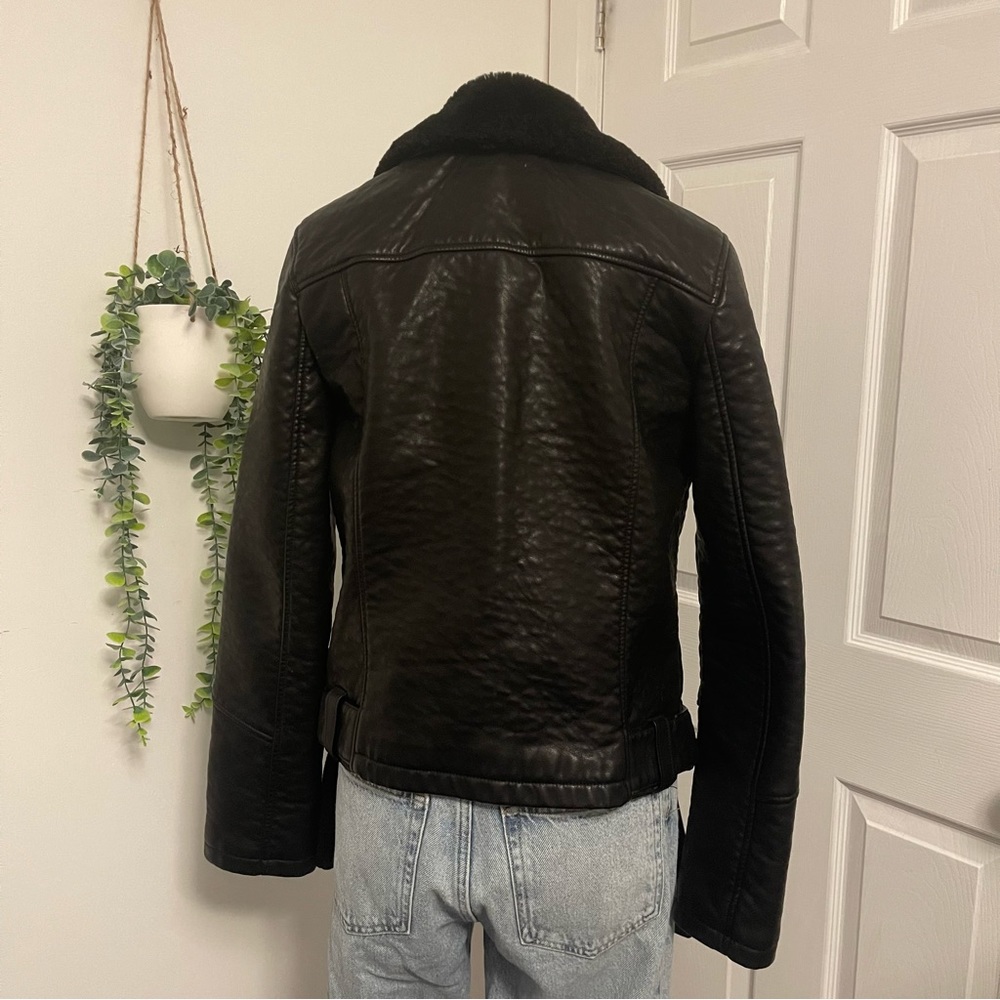Topshop | shearling faux leather moto jacket - Picture 7 of 12